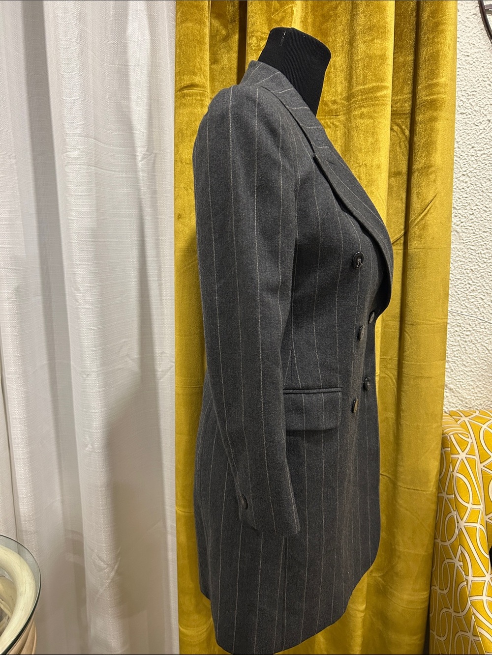 Jones New York Vintage Charcoal Gray Pinstripe Double-Breasted Blazer Dress - Picture 2 of 5